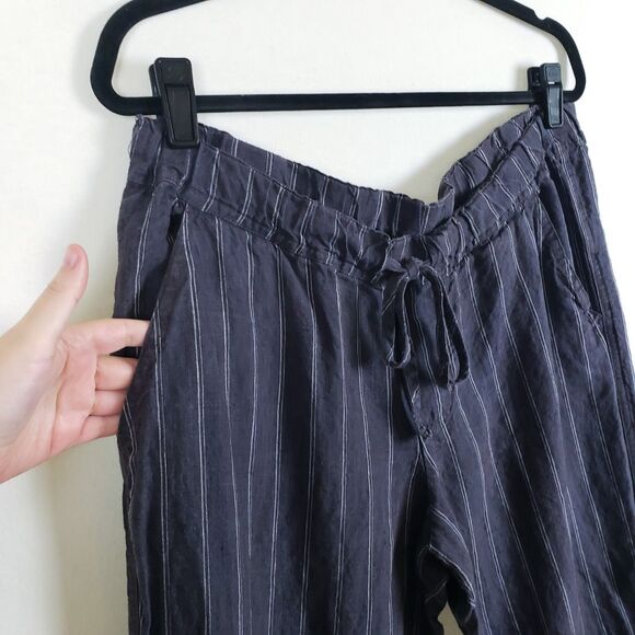 Allen Allen Striped Ankle Linen Pants Womens L Gray Coastal Scandi Minimalist - Picture 2 of 9
